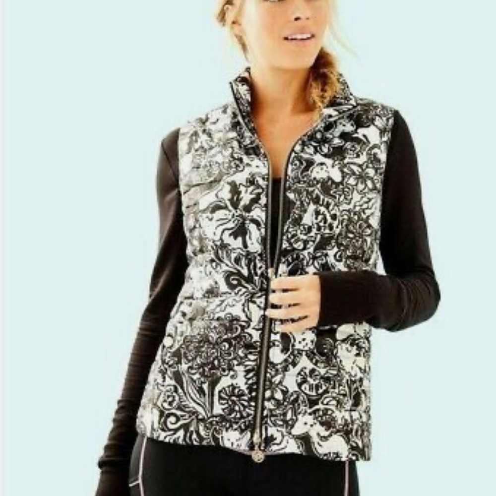 Lilly Pulitzer Black and White Elyn Puffer Vest Size Small